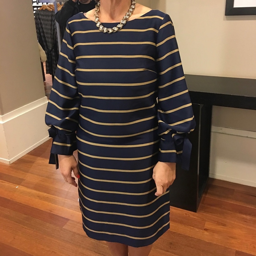 Banana Republic Navy Blue and Gold Striped Dress